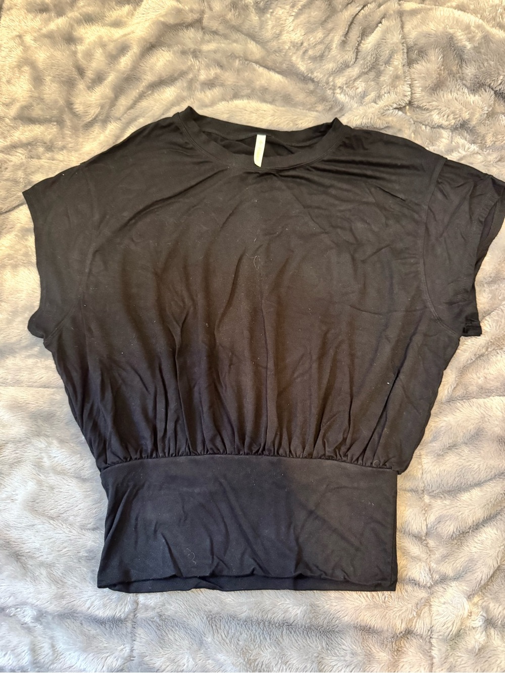 Women's Black Elastic Waist Short Sleeve Top